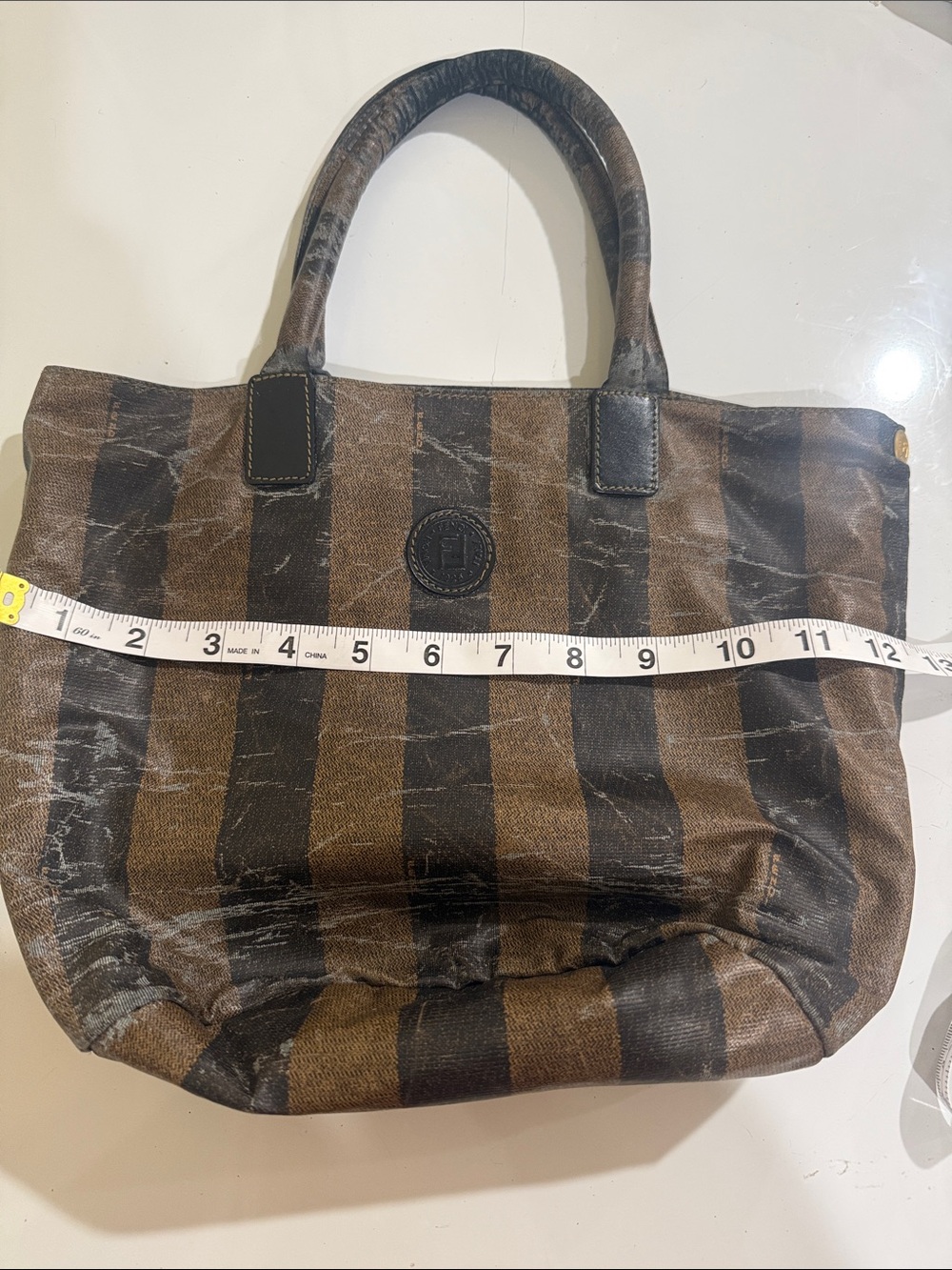 Fendi Brown and Black Striped Bucket Tote Shoulder Bag - Picture 12 of 15